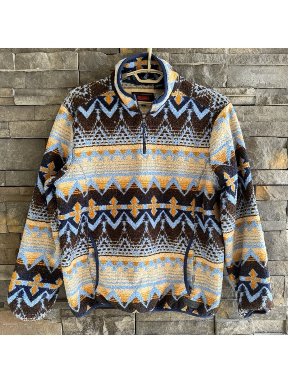 Rock & Roll Denim Mens Large Quarter Zip Aztec Print Berber Pullover Sweatshirt